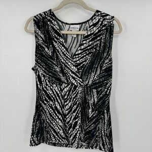Chicos‎ Sleeveless Wrap Knot V Neck Top Black White Zebra Animal Print 2 Large